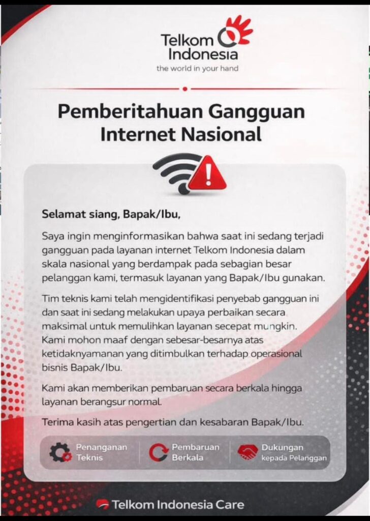 LAYANAN INTERNET INDIHOME MENGALAMI GANGGUAN MASSAL PADA 22 JANUARI 2026